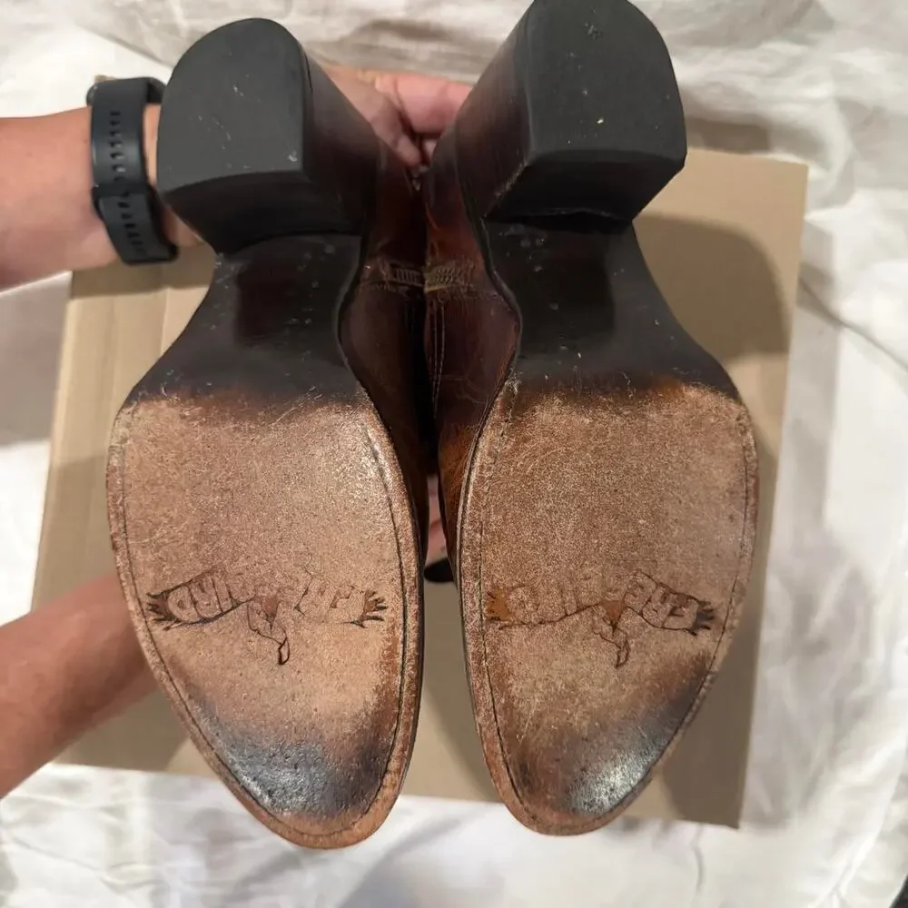 Freebird by Steven Salt Brown Leather Ankle Boots Cognac Western Boho 9 W/ Box